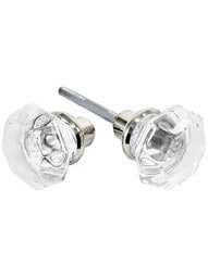 Pair of Octagonal Glass Door Knobs With Solid Brass Shank